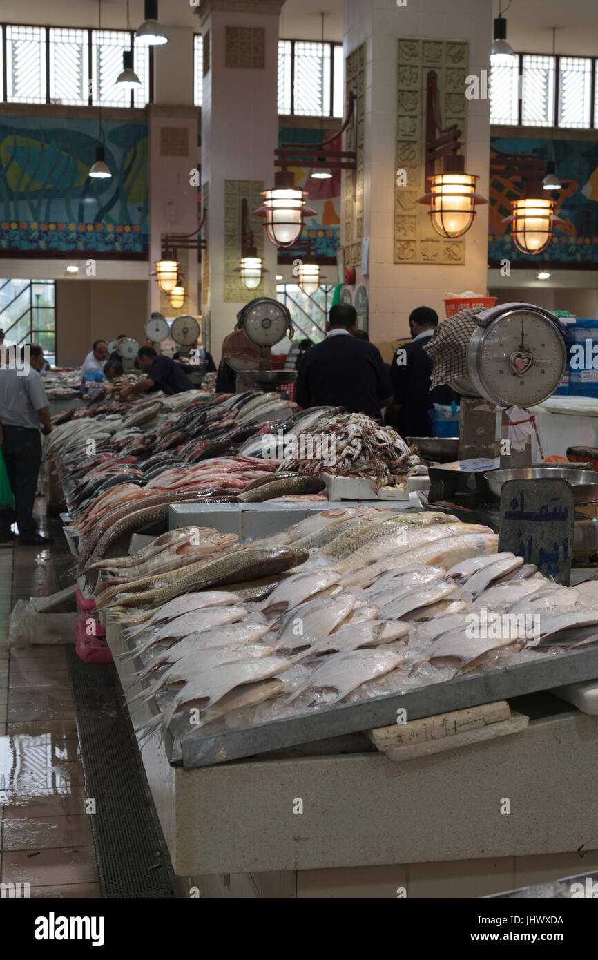 Fish on display at Fish Market in Souq Sharq in Kuwait City Stock Photo