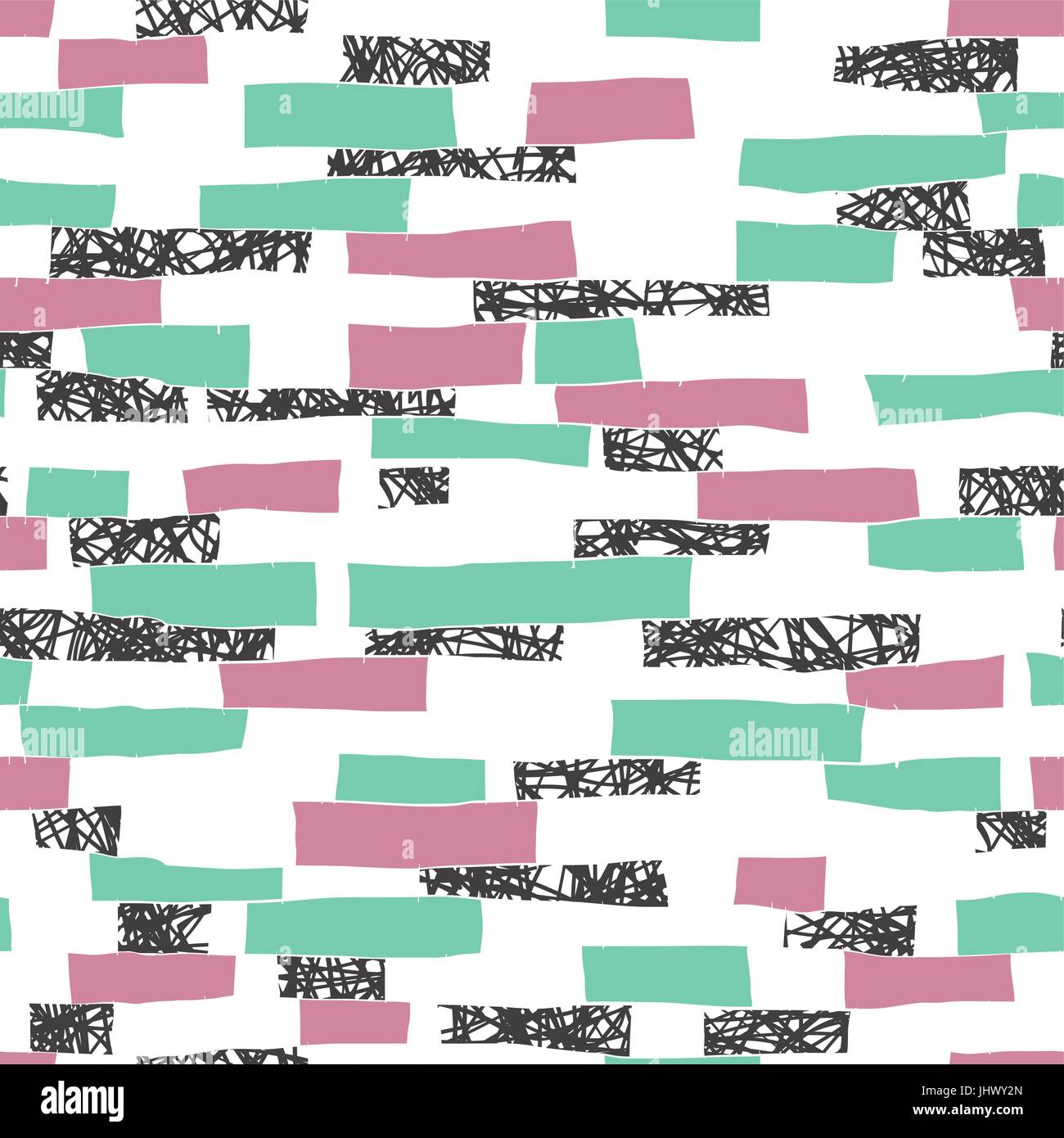 Seamless doodle blocks vertical stripes patchwork pattern Stock Vector