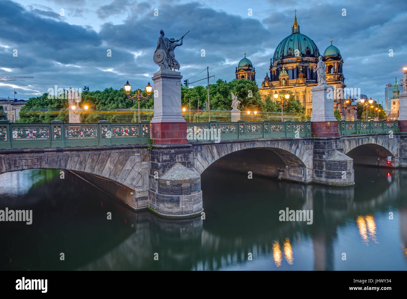 The Cathedral and the Schlossbruecke in Berlin at dusk Stock Photo