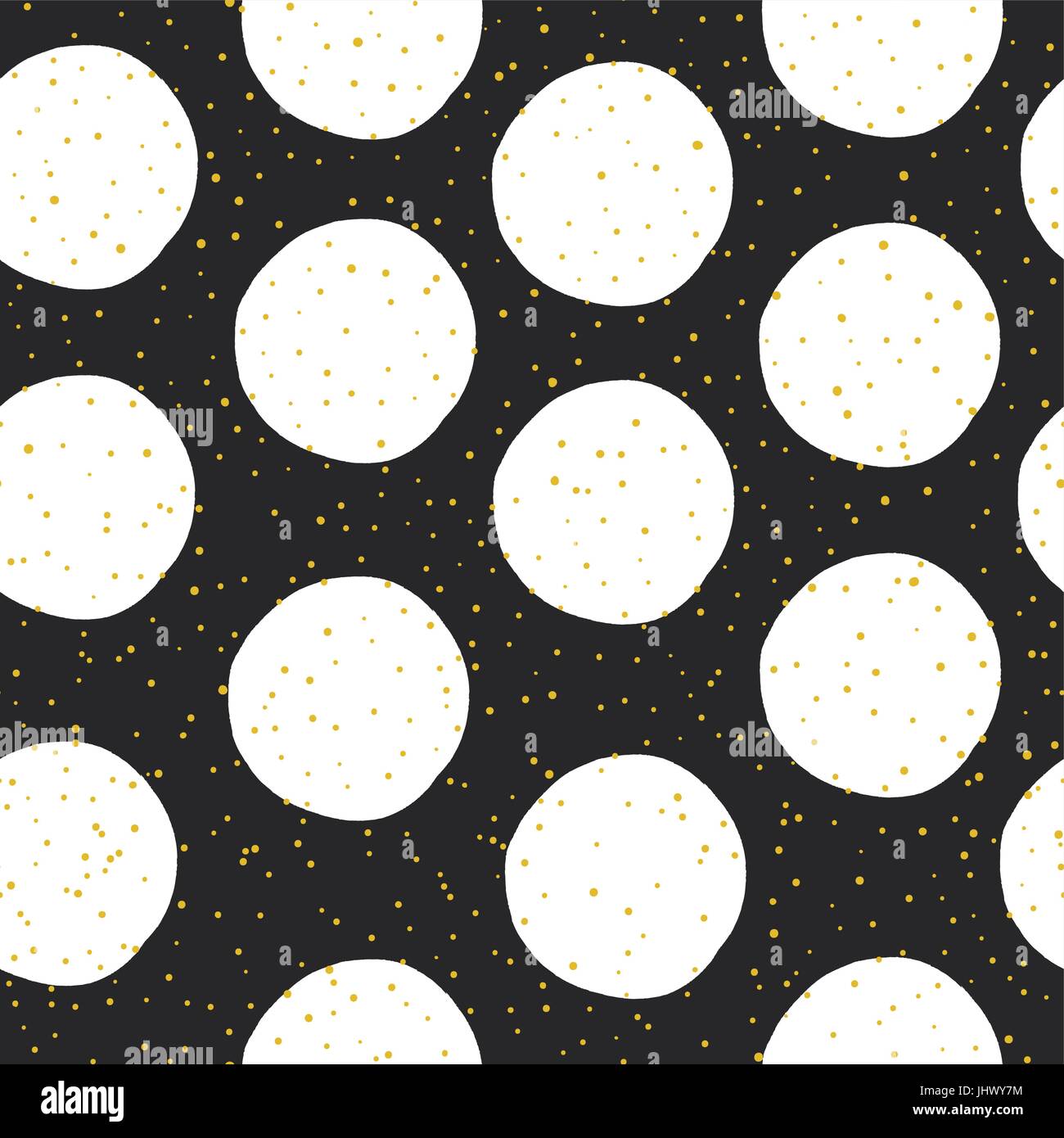 Yellow Circles and Black Chaotic Dots on White Background. Abstract ...