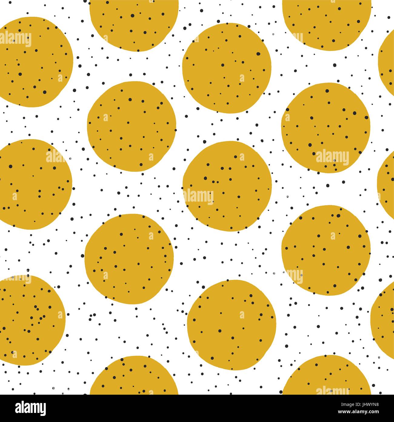Yellow Circles and Black Chaotic Dots on White Background. Abstract ...