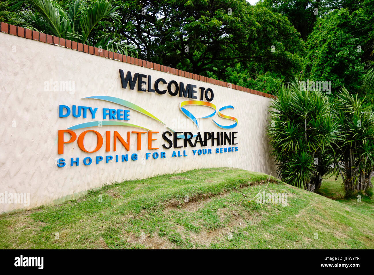 Entrance Sign To Pointe Seraphine Shopping Mall St Lucia West Stock Photo Alamy