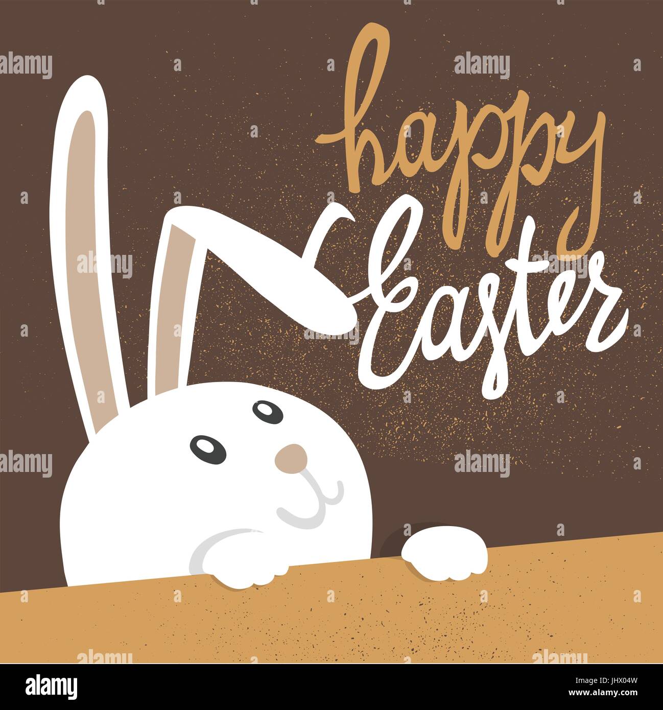 Happy Easter Greeting Card With Cute Bunny Easter Bunny Vector Calligraphy Vintage Textured 7216