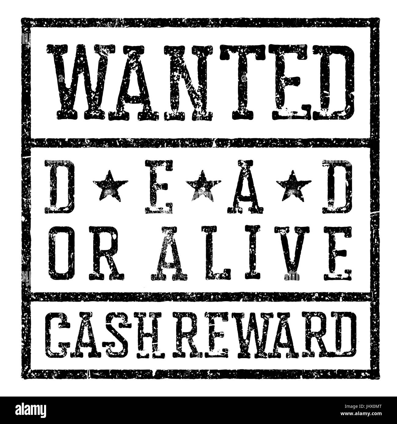 'Wanted' poster. Design template aging texture. Distressed vector illustration. Grunge styled stamp letters. Isolated on white Stock Vector