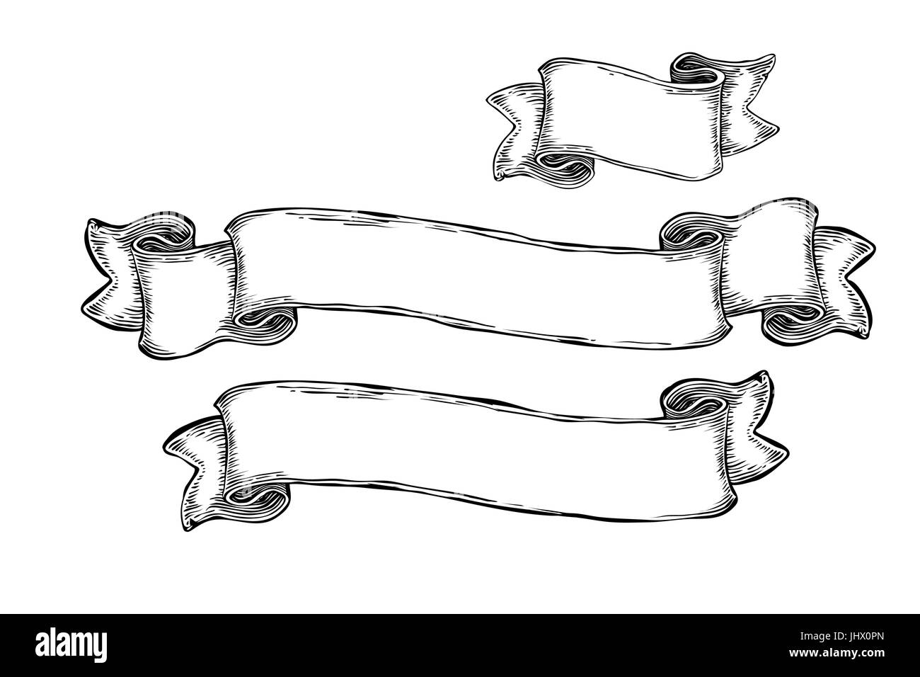 Vintage Hand Drawn Blank Banners Ribbons Illustrations Vector