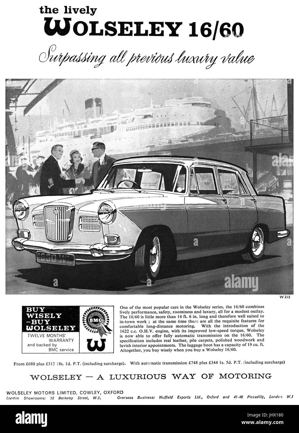 1962 British advertisement for the Wolseley 16/60 motor car. Stock Photo