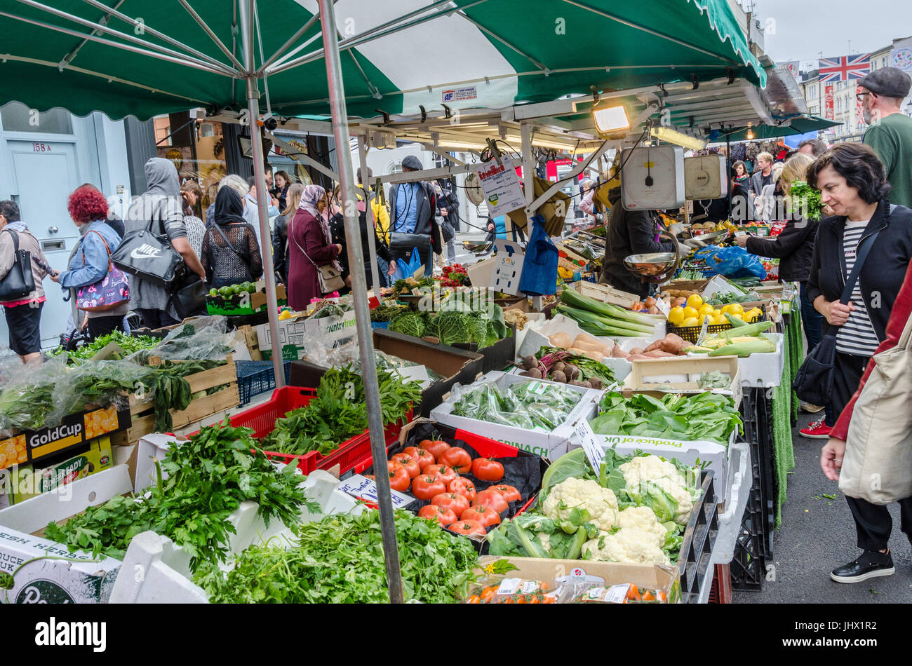 A fruit and veg stall in Portobello Market in Notting Hill, London
