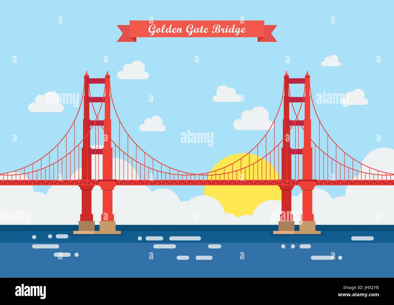 Flat style Golden Gate Bridge. Vector illustration Stock Vector