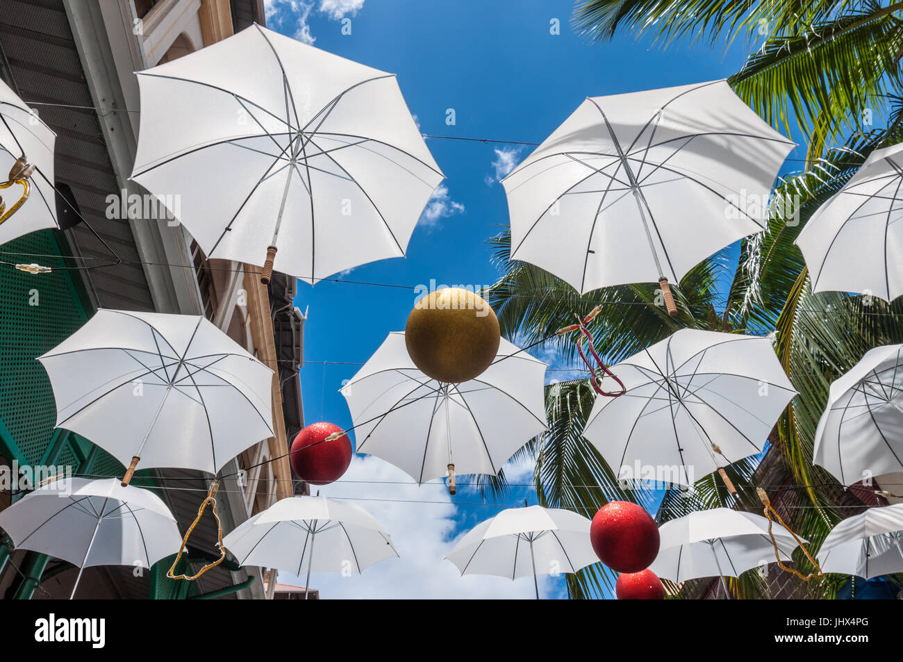 Port Louis, Mauritius December 25, 2015 Umbrella art display in