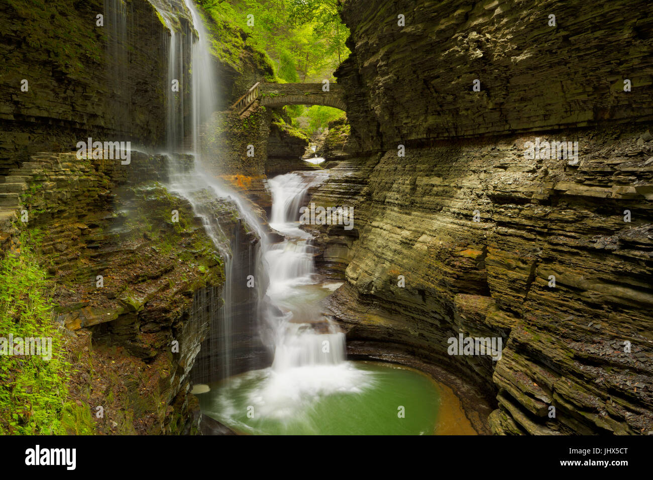 The Rainbow Falls waterfall in Watkins Glen Gorge in New York state, USA. Stock Photo