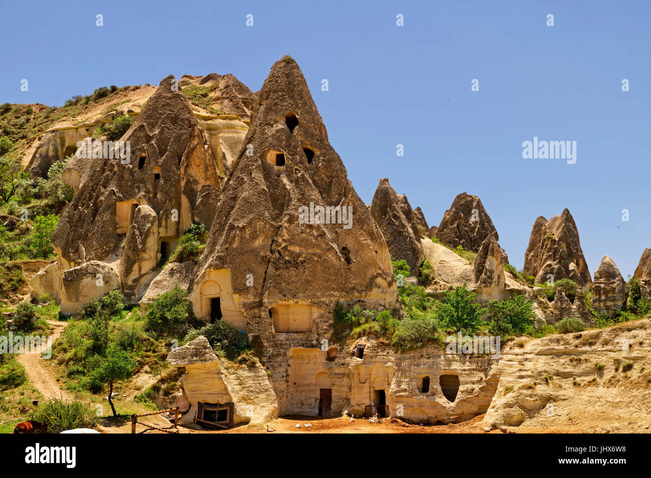 Cave dwellings at Goreme National Park in Cappadocia, Turkey. Stock Photo