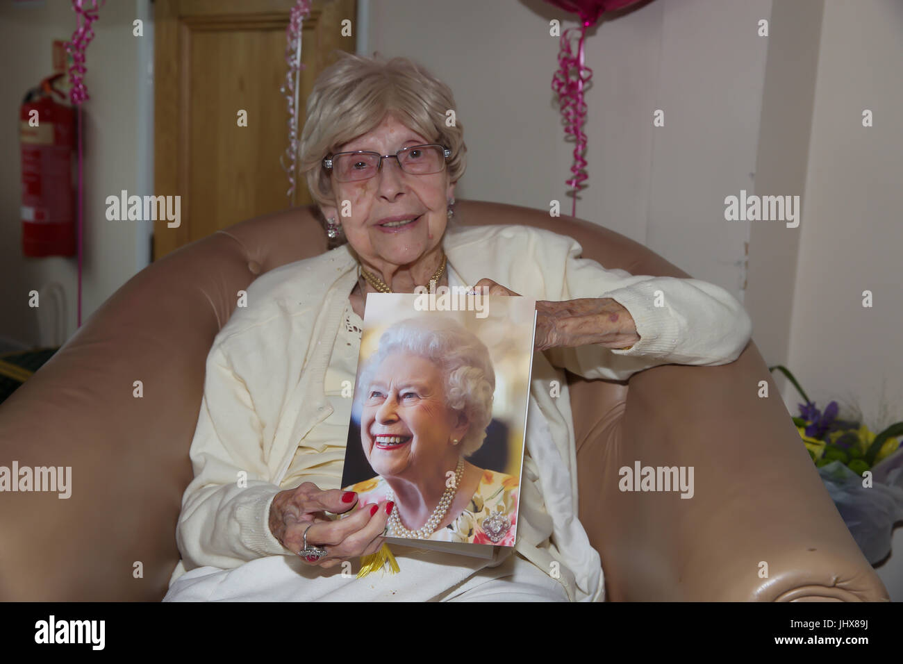 Sundridge Park,UK,16th July 2017,Dolly Hill celebrates her 105th Birthday at Sundridge Park Golf Club She was surrounded by family and friends and also received a Birthday Card from the Queen©Keith Larby/Alamy Live News Stock Photo