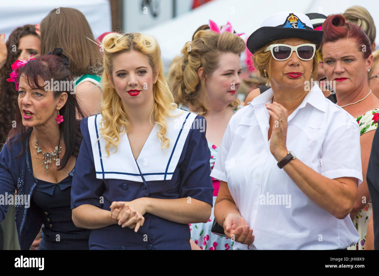 Poole Goes Vintage, Poole, Dorset, UK. 16th July 2017. Poole Goes Vintage Event takes place on the Quay - visitors dress up in vintage clothes for fashion show. Credit: Carolyn Jenkins/Alamy Live News Stock Photo
