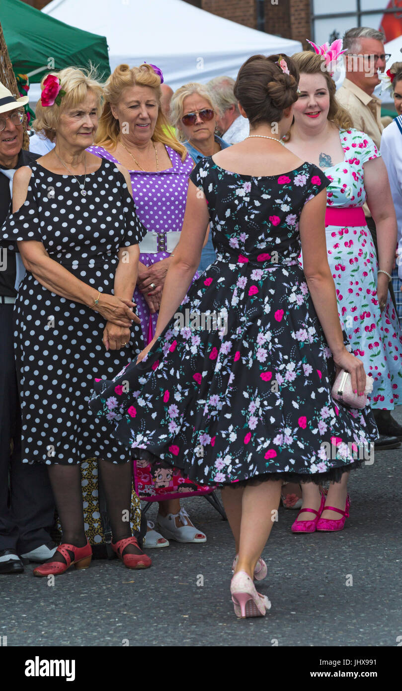Poole Goes Vintage, Poole, Dorset, UK. 16th July 2017. Poole Goes Vintage Event takes place on the Quay - visitors dress up in vintage dresses for the fashion show. Credit: Carolyn Jenkins/Alamy Live News Stock Photo