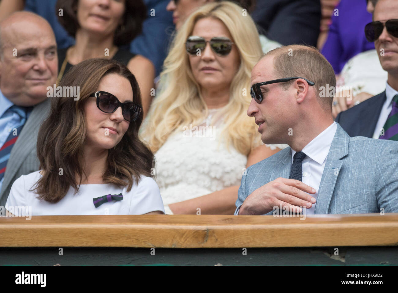 Wimbledon, London, UK. 16th July, 2017. The Wimbledon Tennis Championships 2017 held at The All England Lawn Tennis and Croquet Club, London, England, UK. GENTLEMEN'S SINGLES - FINAL Roger Federer (SUI) [3] v Marin Cilic (CRO) [7] on Centre Court. The Duke and Duchess of Cambridge watch the match from the Royal Box . Credit: Duncan Grove/Alamy Live News Stock Photo
