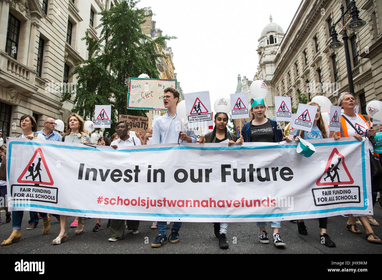 London, UK. 16th July, 2017. Campaigners against cuts to education funding and their families march to Parliament Square as part of a Carnival Against The Cuts protest organised by Fair Funding For All Schools. Credit: Mark Kerrison/Alamy Live News Stock Photo
