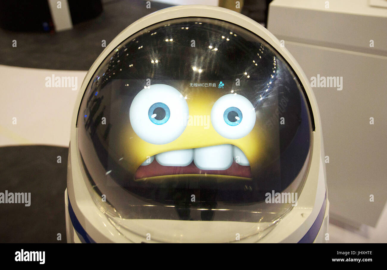 FILE - An interactive robot with an animated cartoon as his face, photographed at the Global Mobile Internet Conference (GMIC) in Beijing, China, 27 April 2017. Photo: Mark Schiefelbein/AP/dpa Stock Photo
