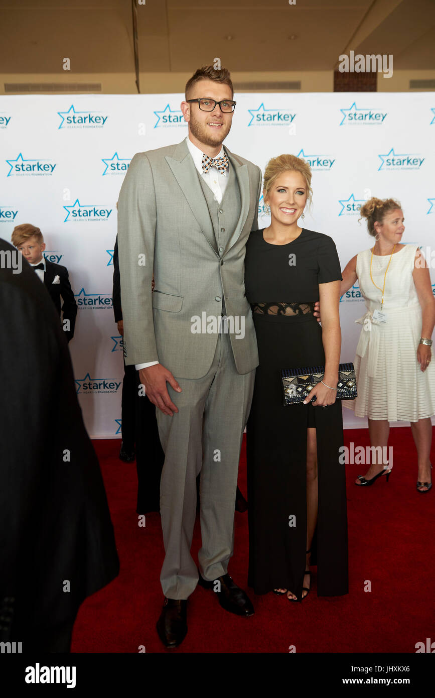 ST. PAUL, MN JULY 16: Minnesota Timberwolves player Cole Aldrich poses on the red carpet at the Starkey Hearing Foundation 'So The World May Hear Awards Gala' on July 16, 2017 in St. Paul, Minnesota. Credit: Tony Nelson/Mediapunch Stock Photo
