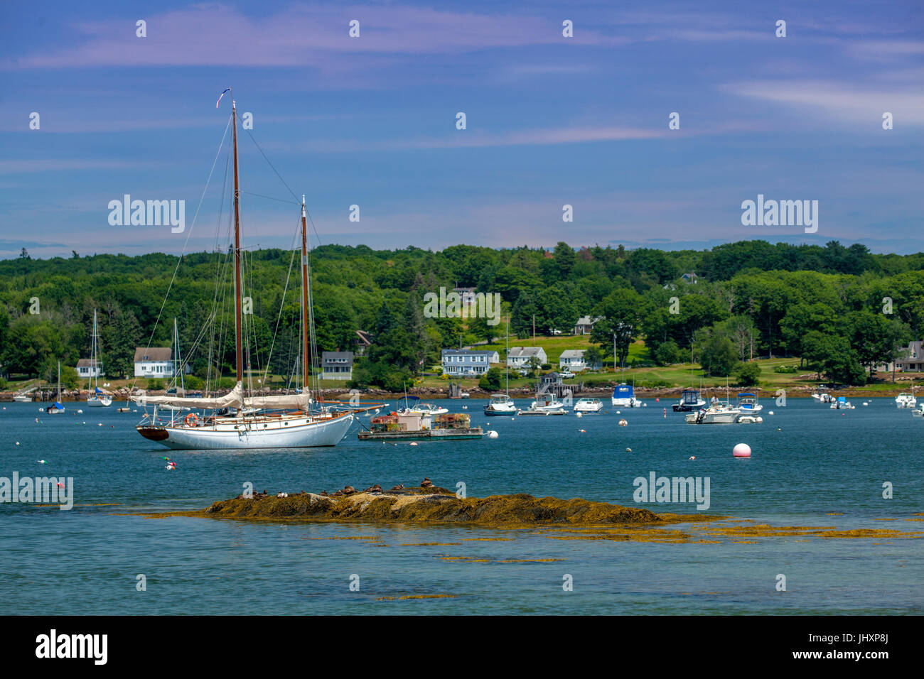 Pemaquid Harbor and recreational boats in Bristol, Maine, USA. Stock Photo