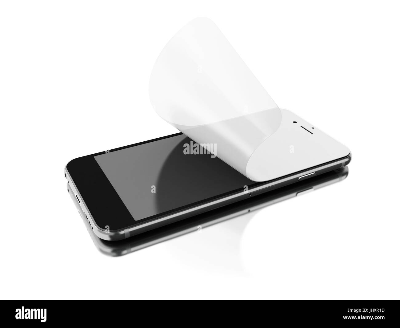 3d illustration. Installation of protective film on a smartphone