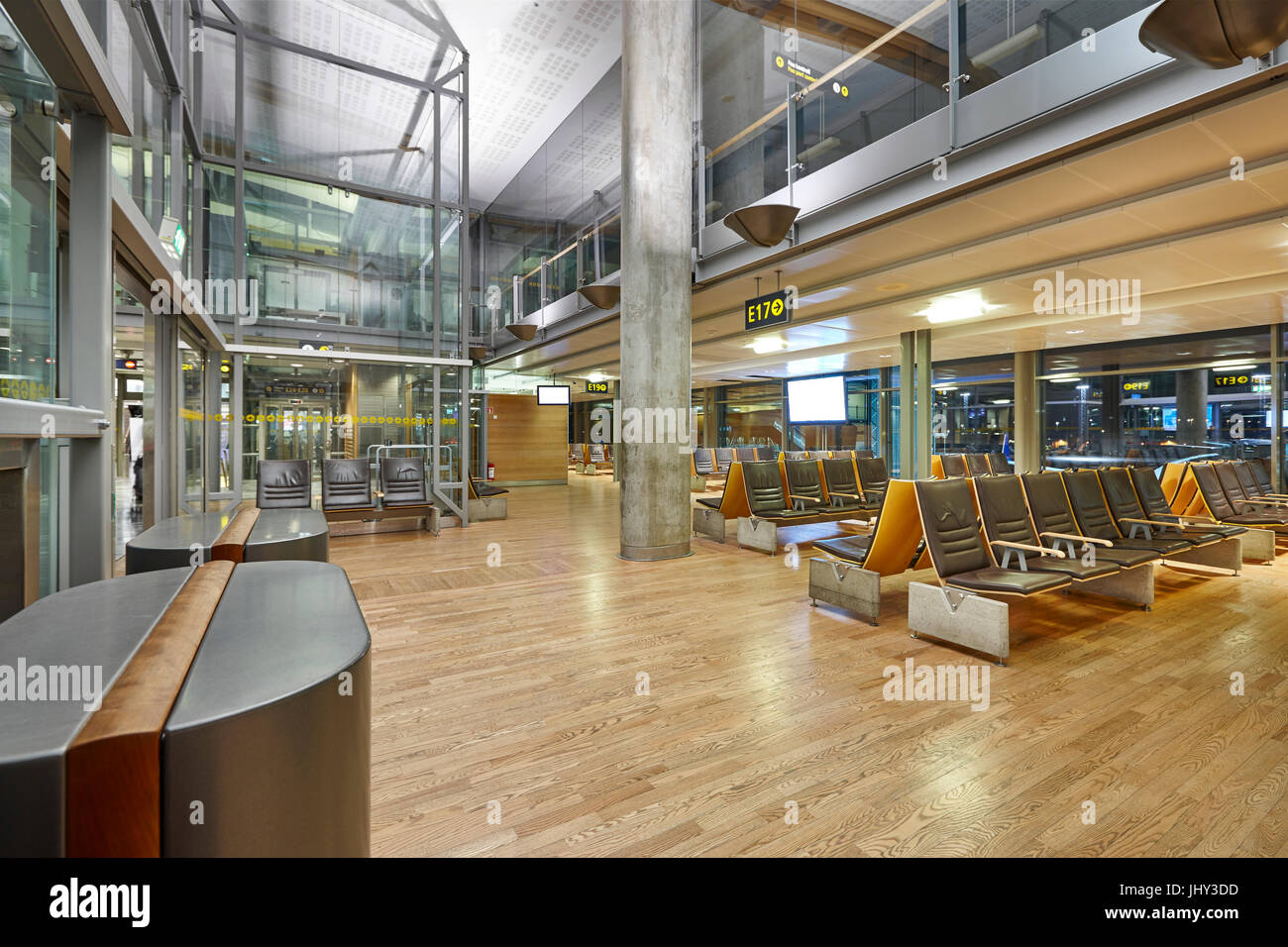 International airport waiting area. Terminal indoor boarding zone