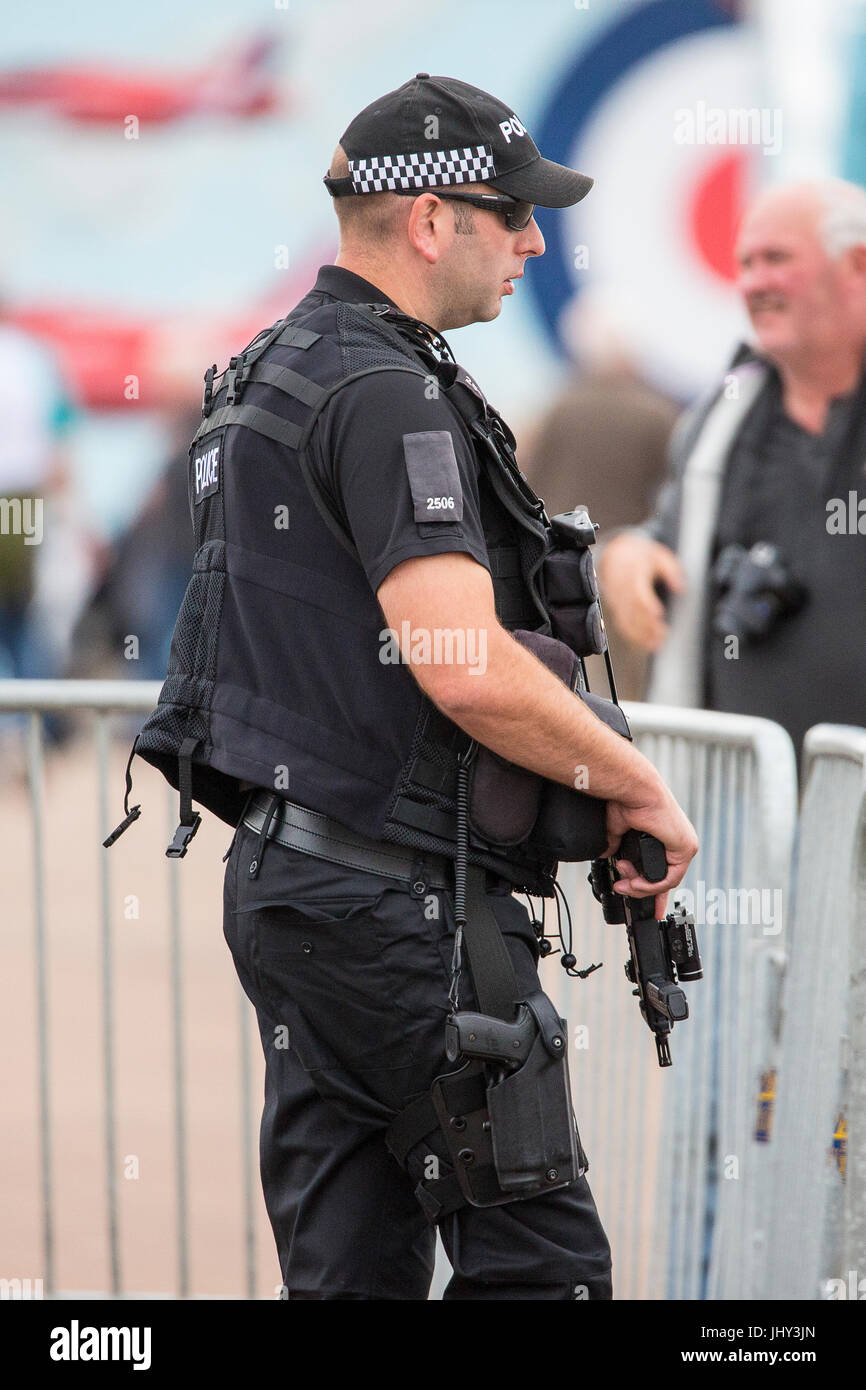 The RIAT 2017 at RAF Fairford took part amidst heightened security. Armed police officers showed some presence Stock Photo