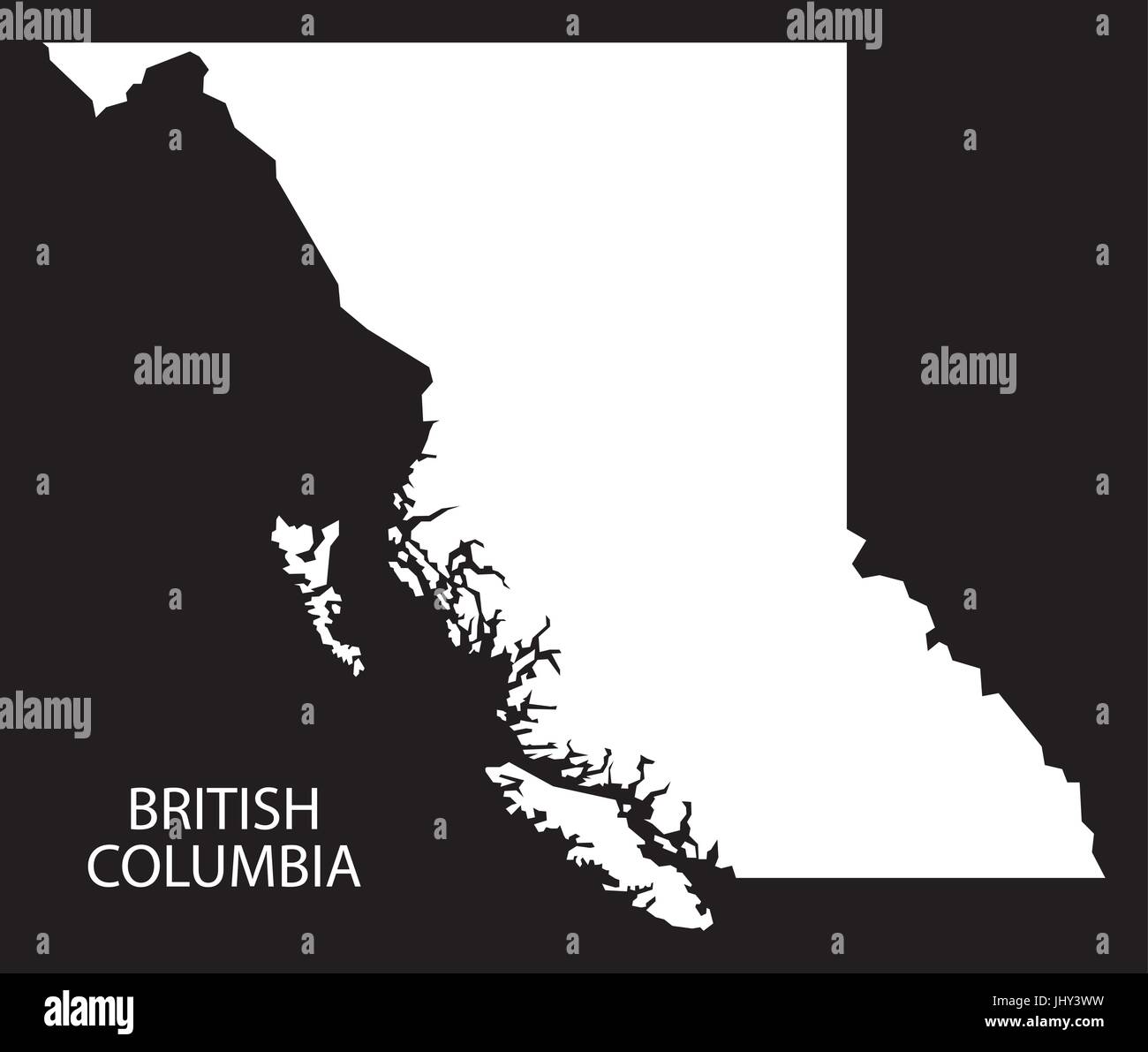 British Columbia Canada map black inverted silhouette illustration