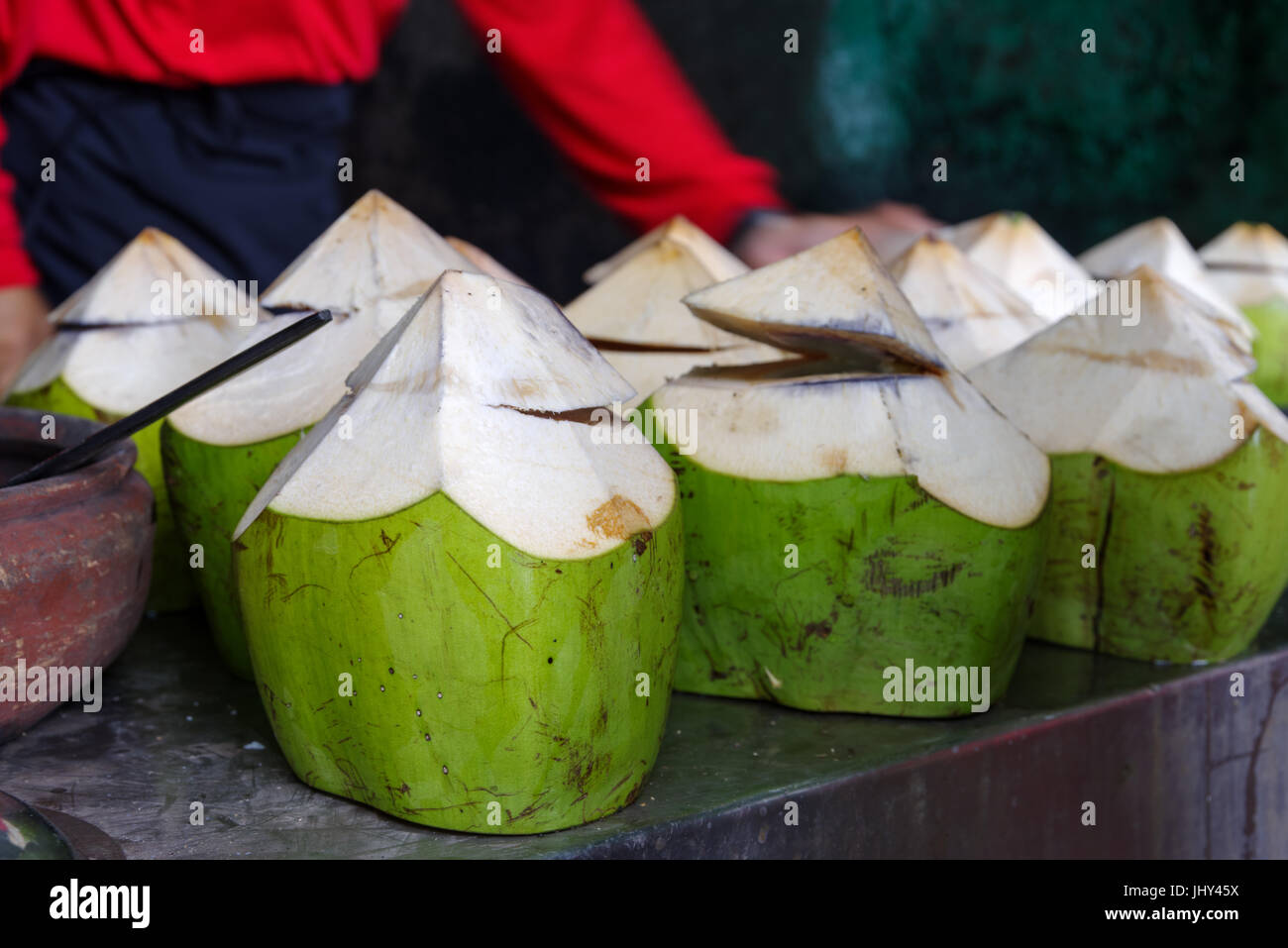 coconut juice on table, philippines Stock Photo Alamy