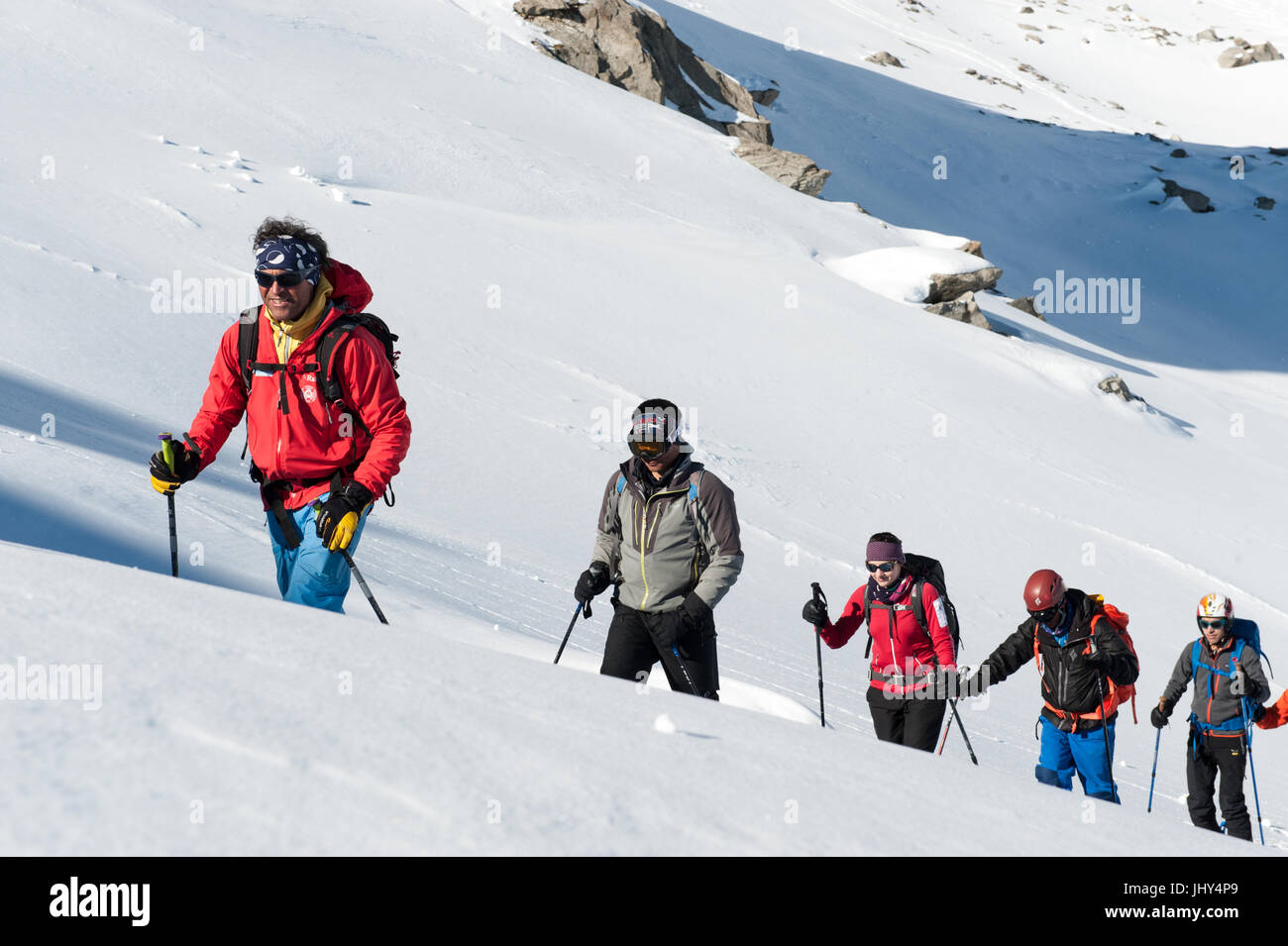 Sherpa from Nepal during a ski training camp in Disentis, Switzerland Stock Photo