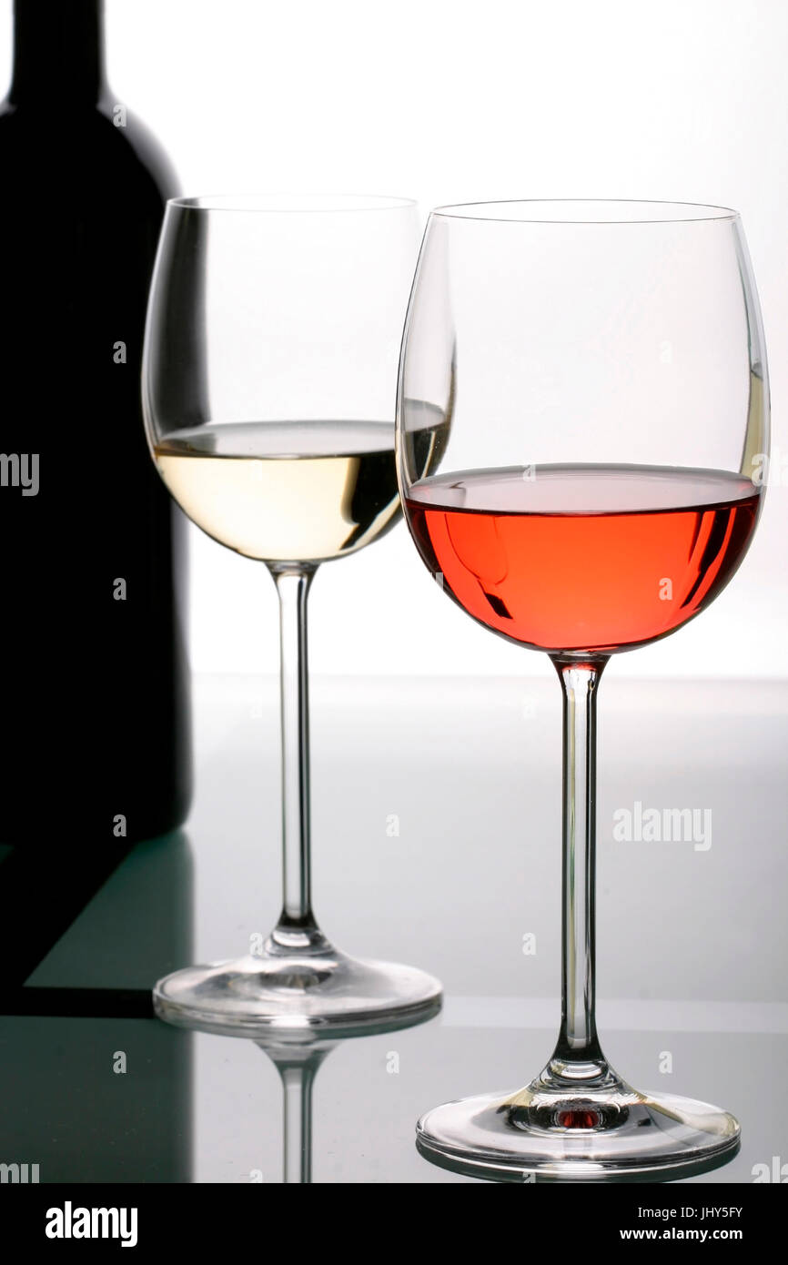 Wineglasses - red wine - white wine, Weinglaeser - Rotwein - Weisswein Stock Photo