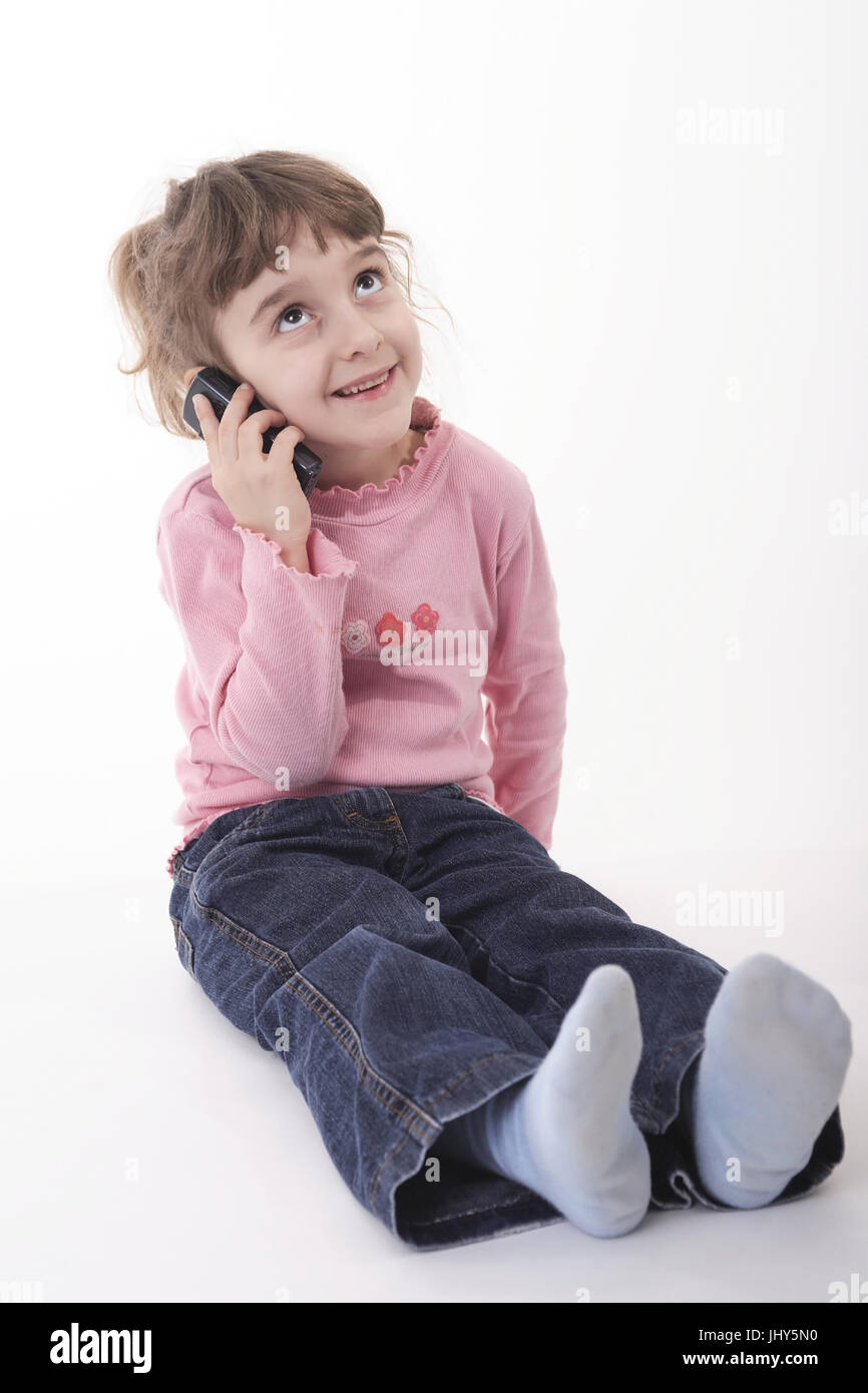 Child call up with, Kind beim telefonieren Stock Photo