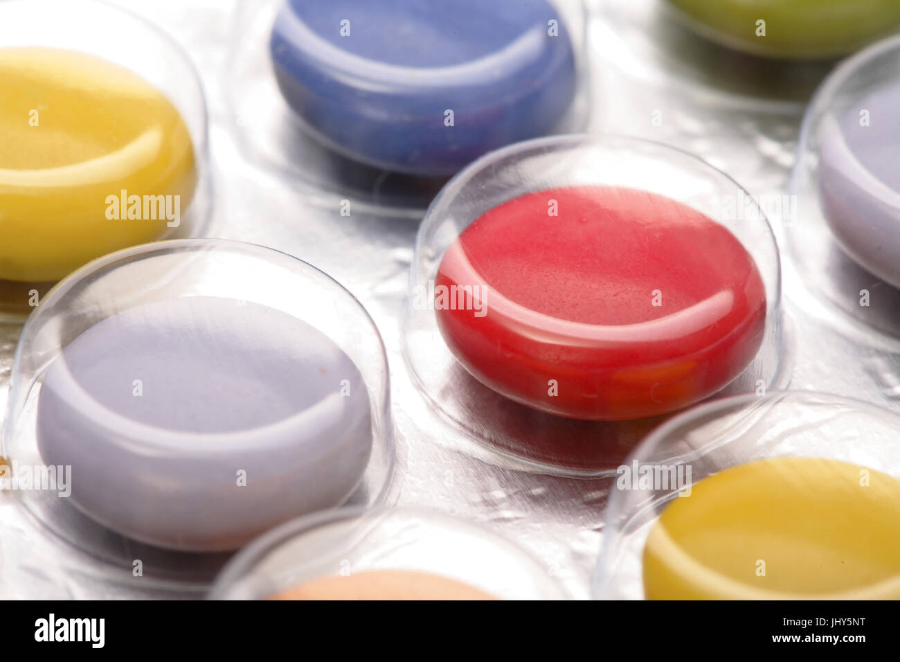 Coloured tablets, Bunte Tabletten Stock Photo - Alamy