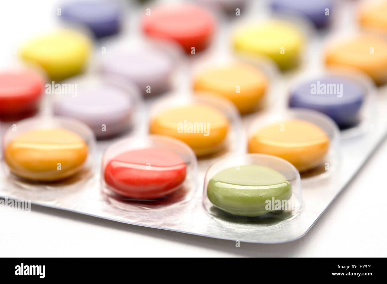 Coloured tablets, Bunte Tabletten Stock Photo