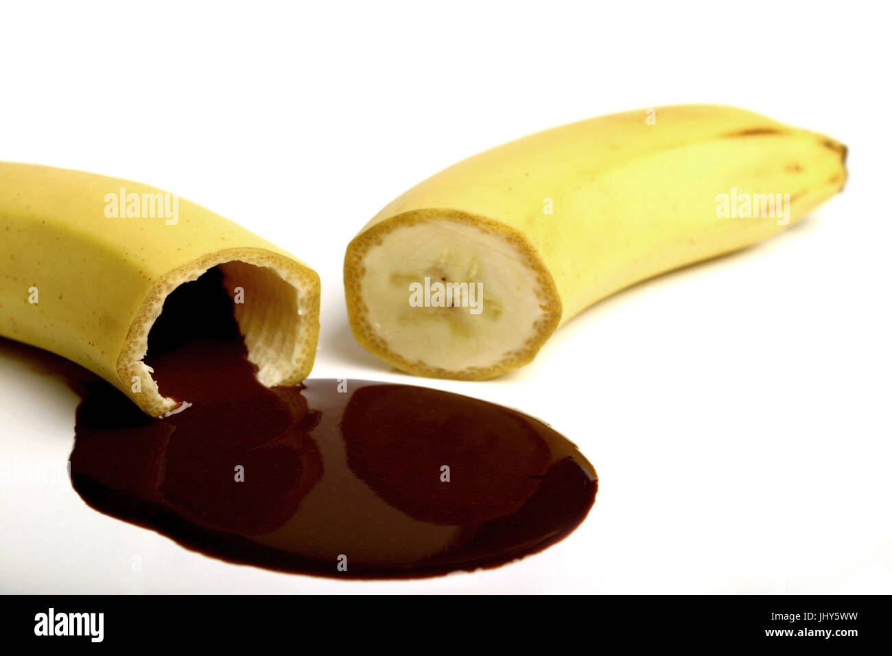 Banana with chocolate, Banane mit Schokolade Stock Photo