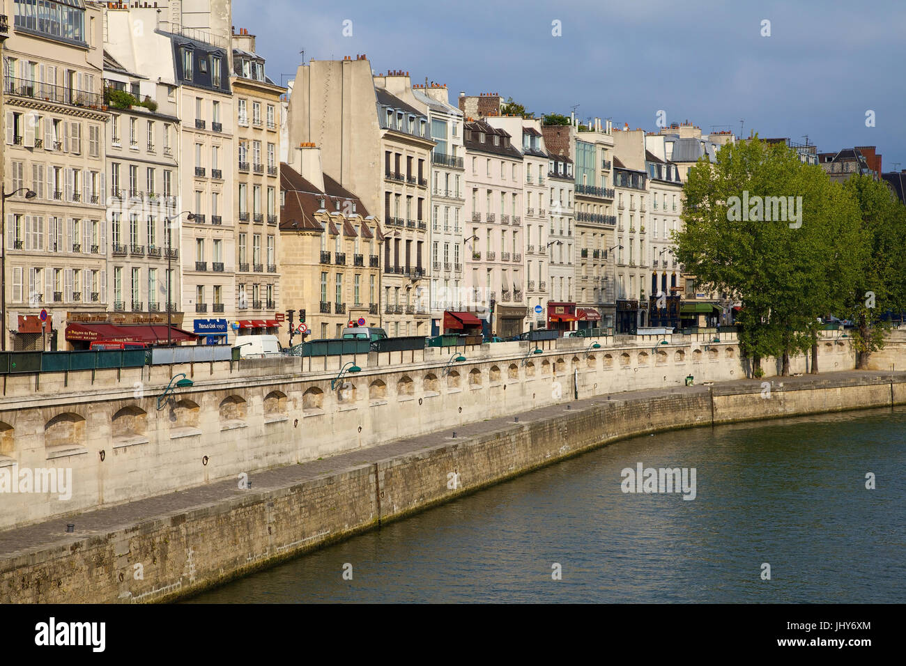 House line in his, Paris, France - Row of houses At his river, Paris, France, Häuserzeile an der Seine, Frankreich - Row of houses at Seine river Stock Photo