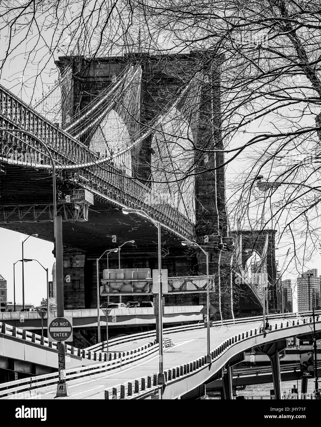 Amazing Brooklyn Bridge in New York - iconic landmark - MANHATTAN / NEW YORK - APRIL 2, 2017 Stock Photo
