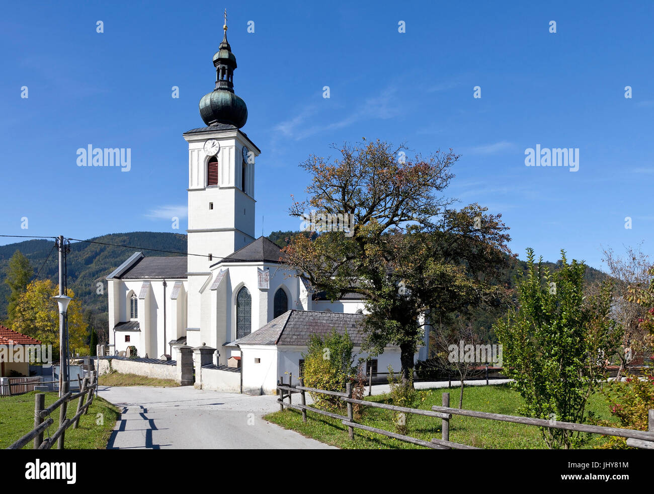 Church in Weyer, Upper Austria, Austria - Church in Weyer, Austria, Upper Austria, Kirche in Weyer, Oberoesterreich, Oesterreich - Church in Weyer Stock Photo
