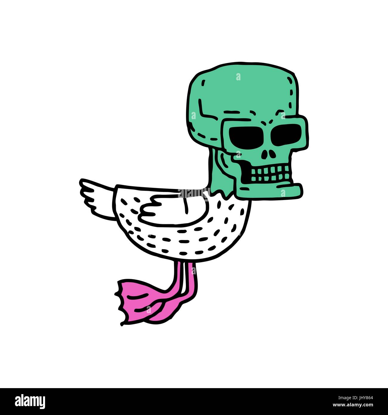 dead duck drawning. Drake with skull cartoon style Stock Vector