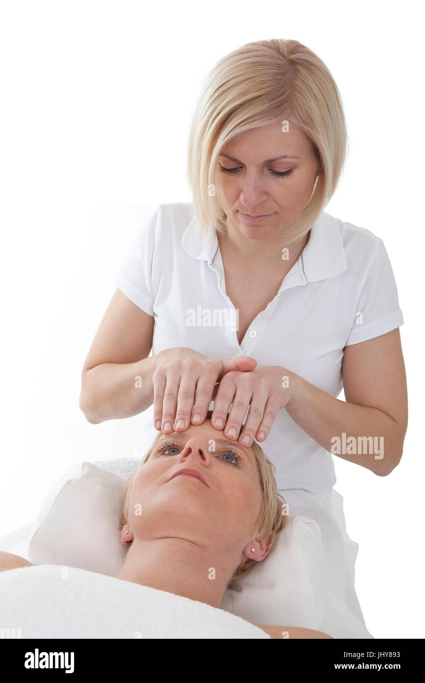 Woman receives a scalp massage Woman receives a head massage, Frau