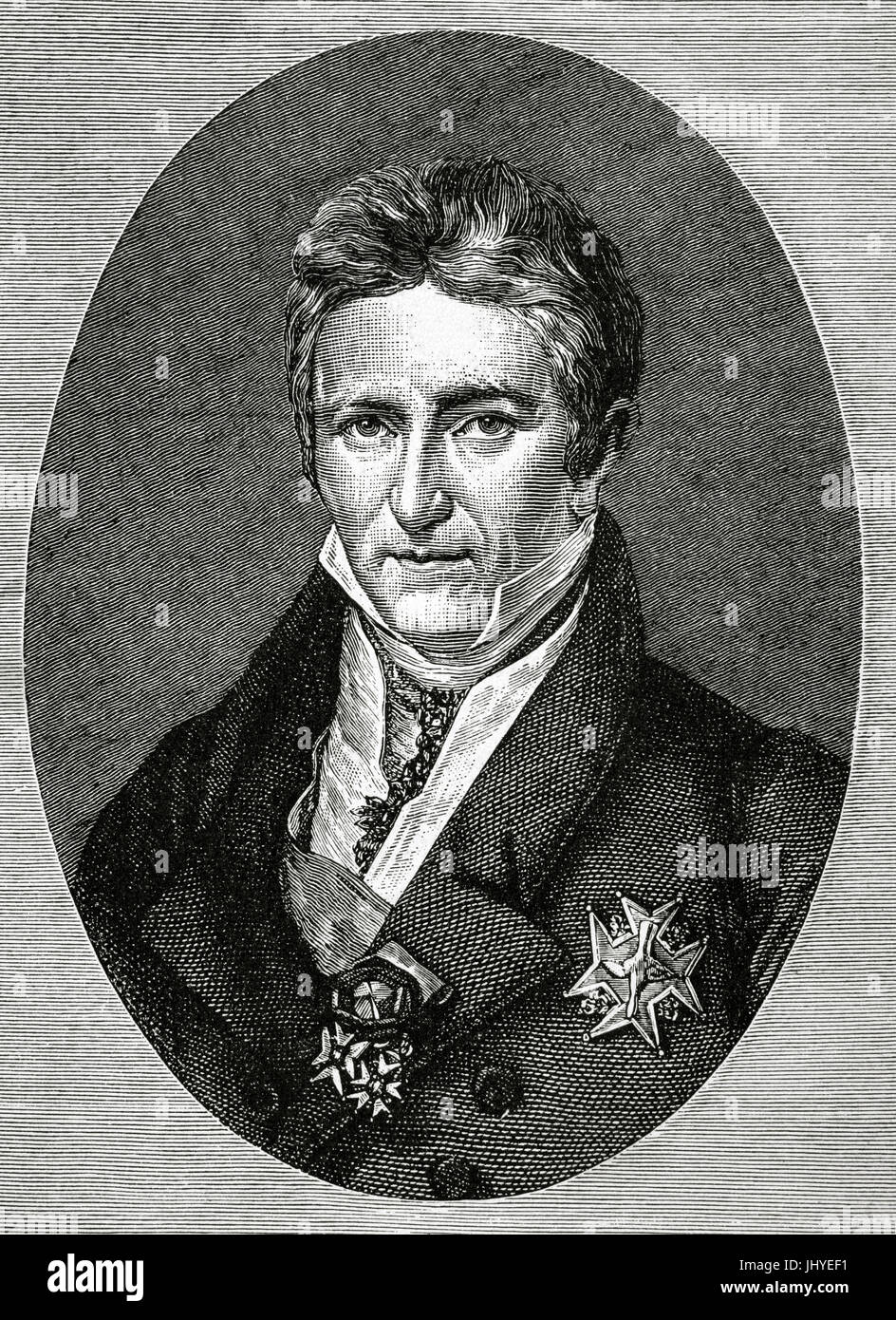Joseph de Villele (1773-1854). French statesman. Prime Minister of France. Engraving in History of France, 1883. Stock Photo