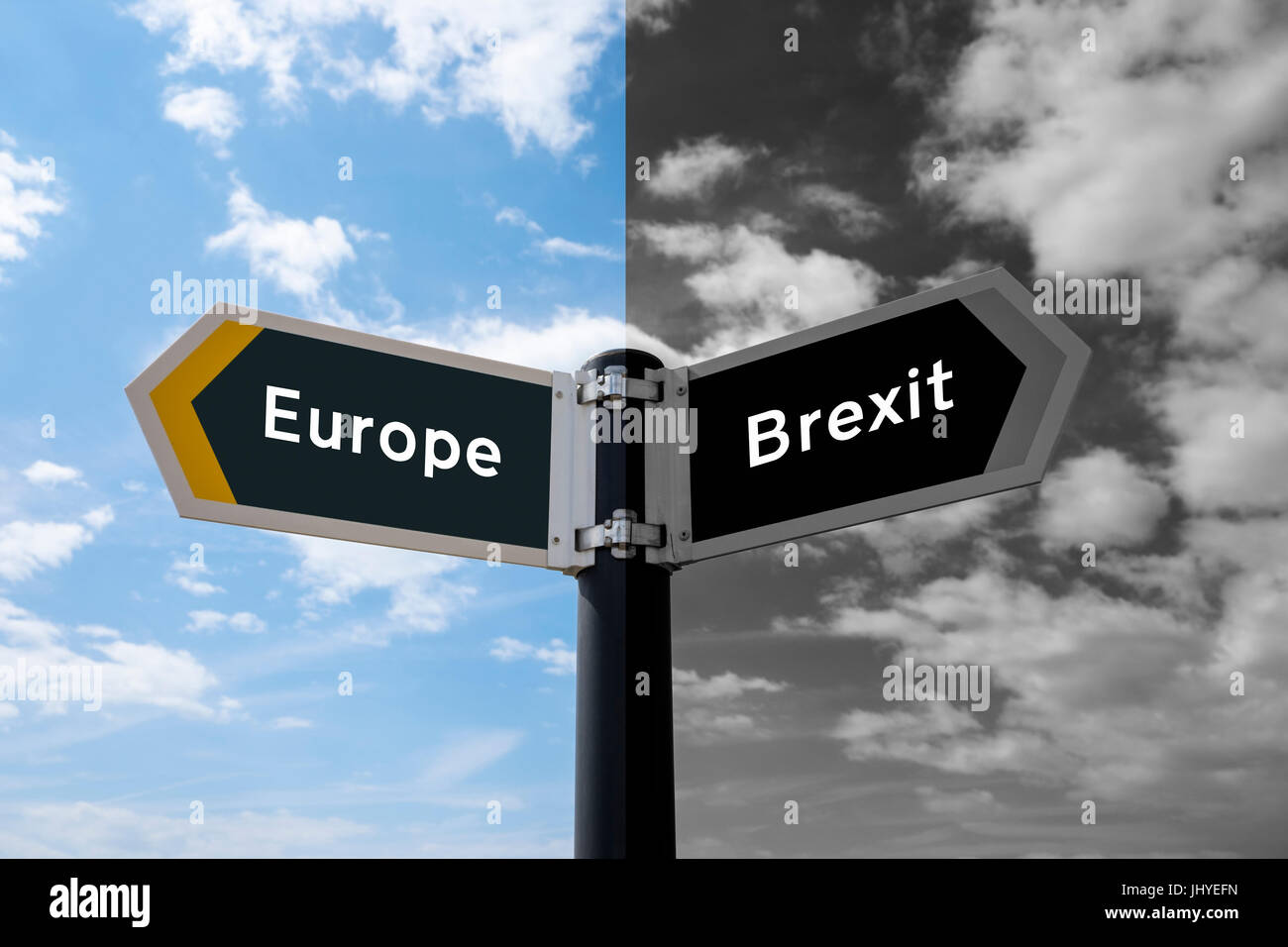 signpost depicting Europe or Brexit concept Stock Photo