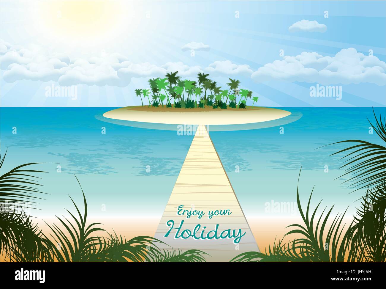 bridge which conducts on beach paradise . vector Stock Vector