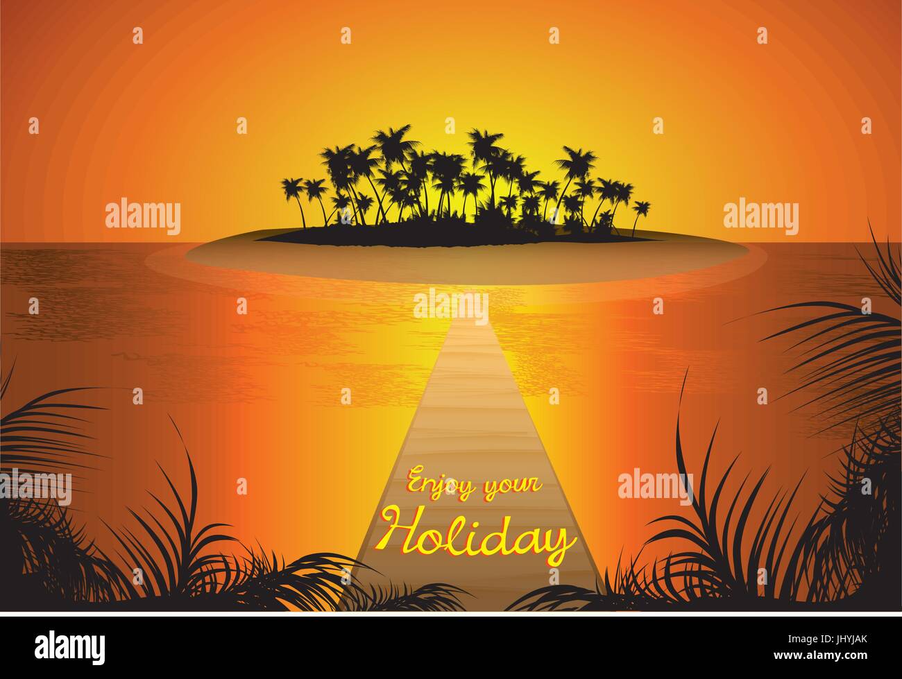 bridge which conducts on beach paradise . On sunset. vector Stock Vector