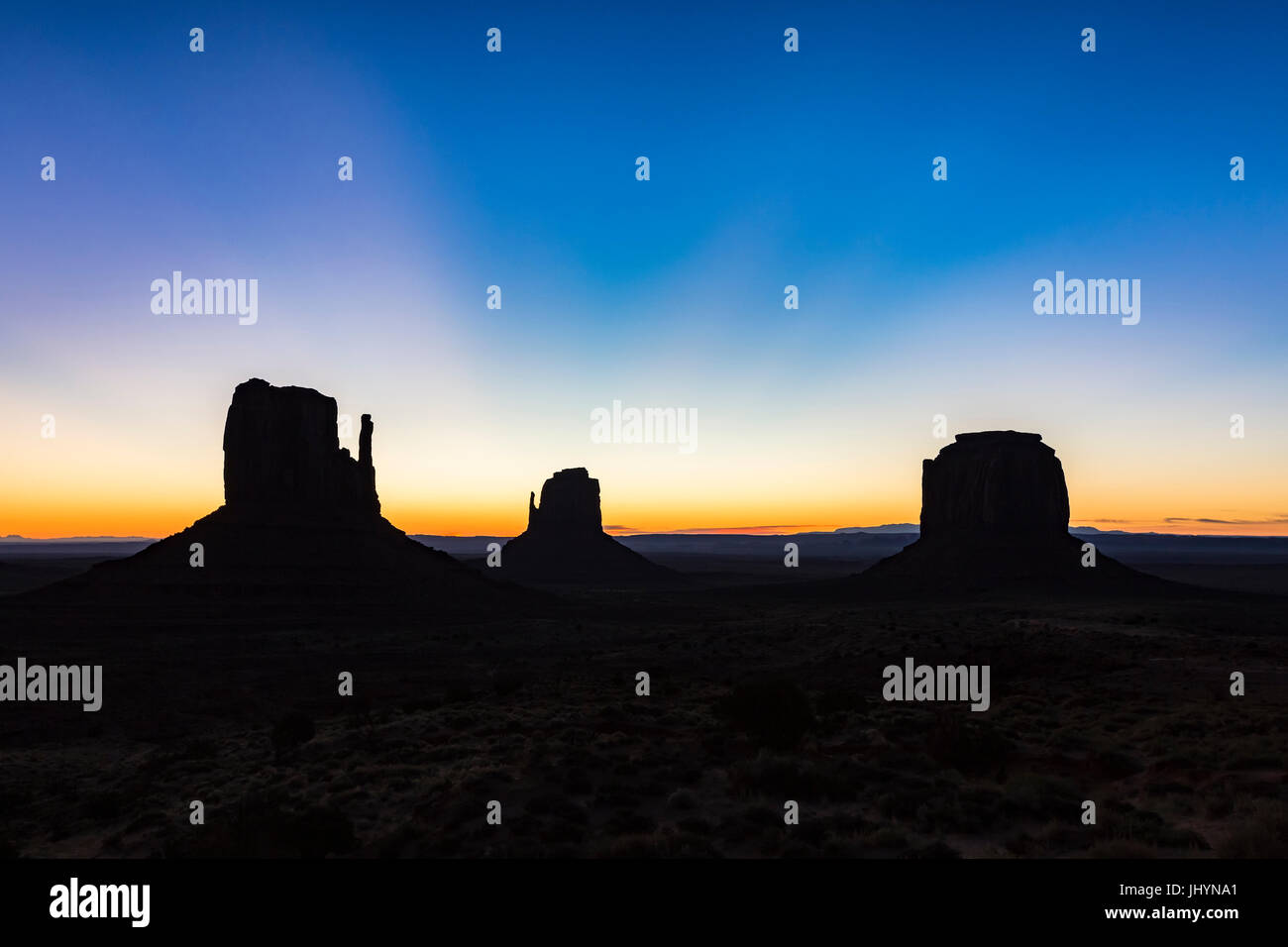 Monument Valley at dusk, Navajo Tribal Park, Arizona, United States of America, North America Stock Photo