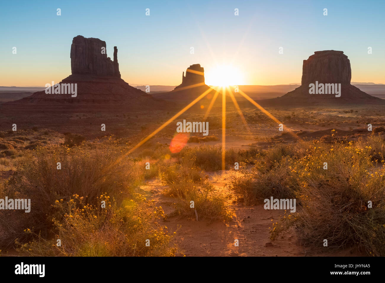 Sunrise at Monument Valley, Navajo Tribal Park, Arizona, United States of America, North America Stock Photo