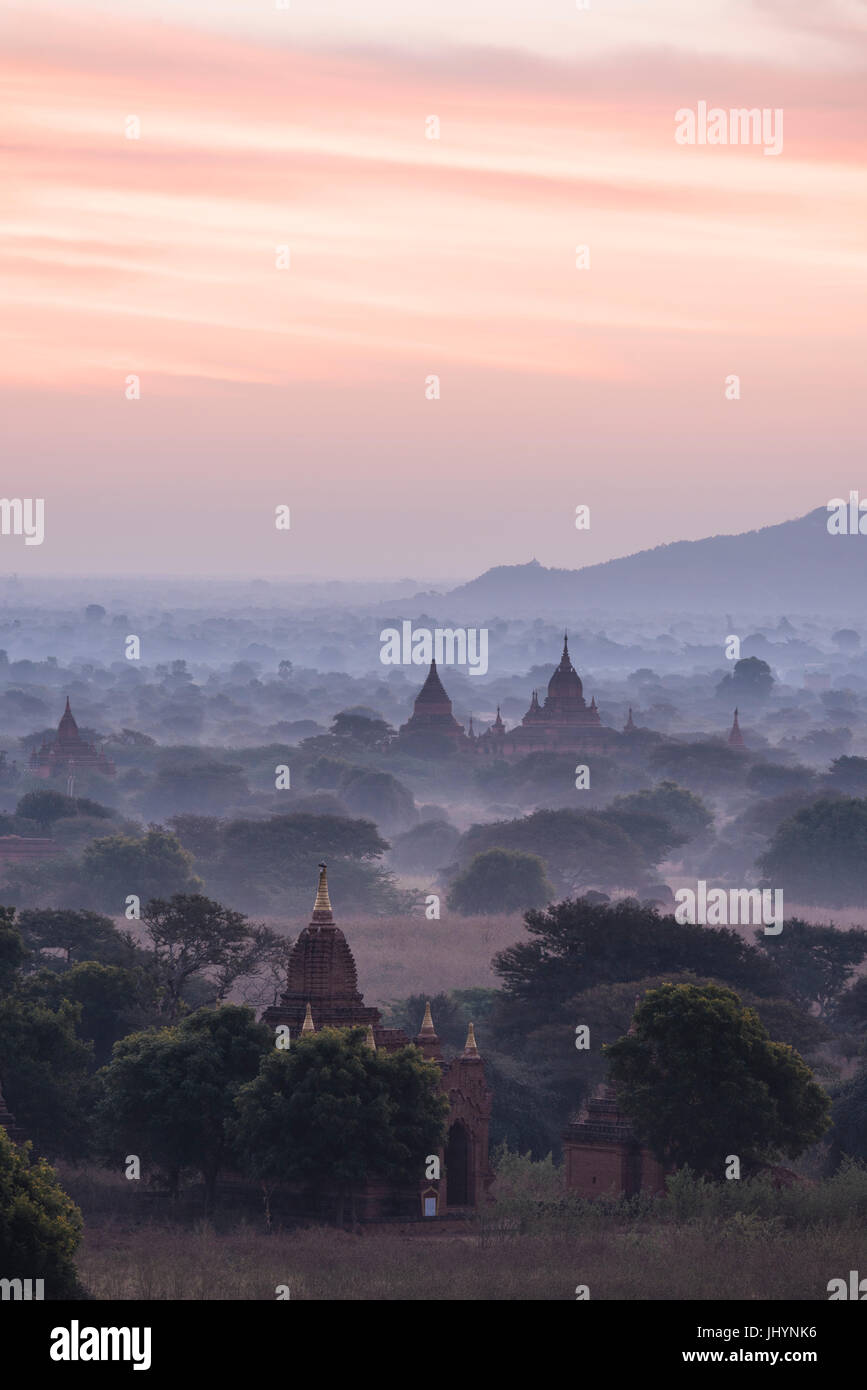 View of Temples at dawn, Bagan (Pagan), Mandalay Region, Myanmar (Burma), Asia Stock Photo