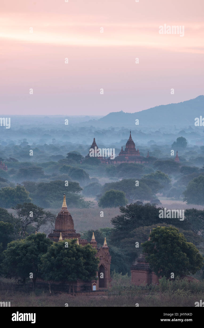 View of Temples at dawn, Bagan (Pagan), Mandalay Region, Myanmar (Burma), Asia Stock Photo