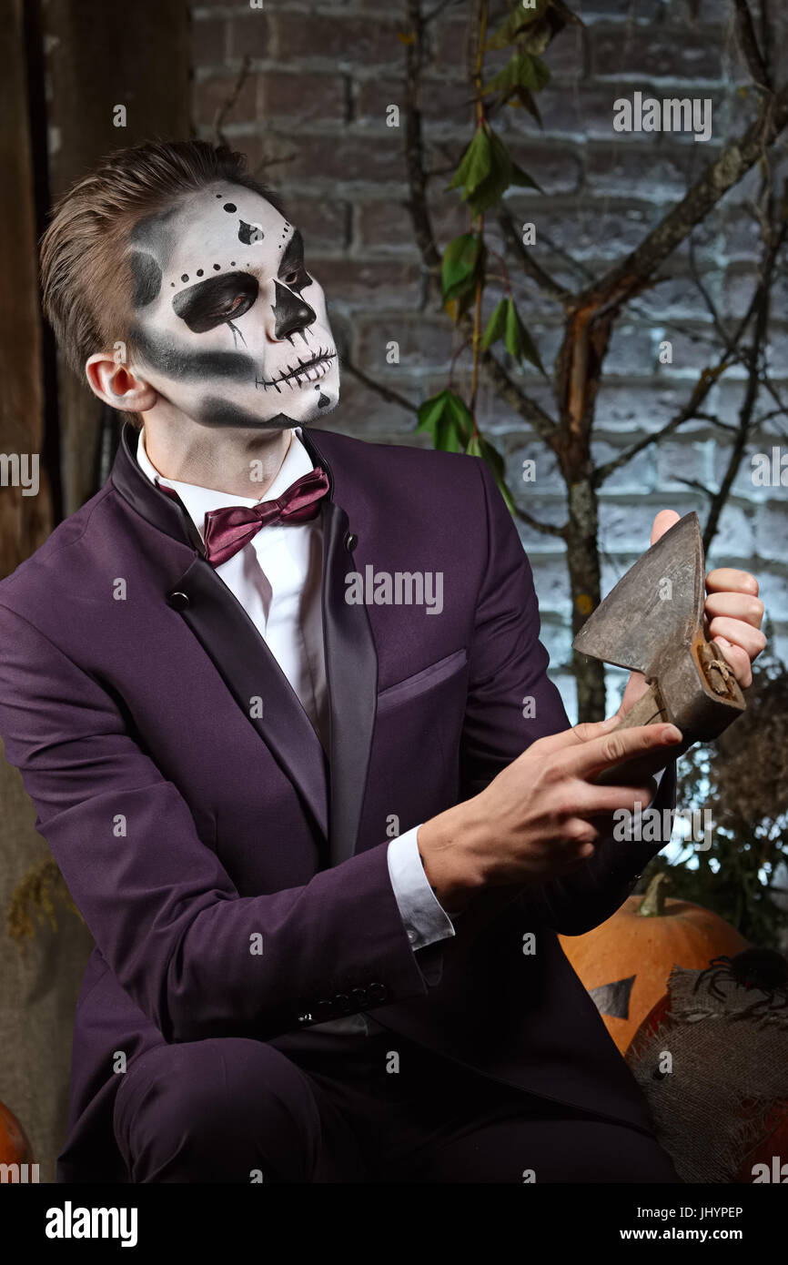 Male sugar skull makeup. Face painting art Stock Photo - Alamy Male Sugar Skull Makeup. Face Painting Art Stock Photo - Alamy