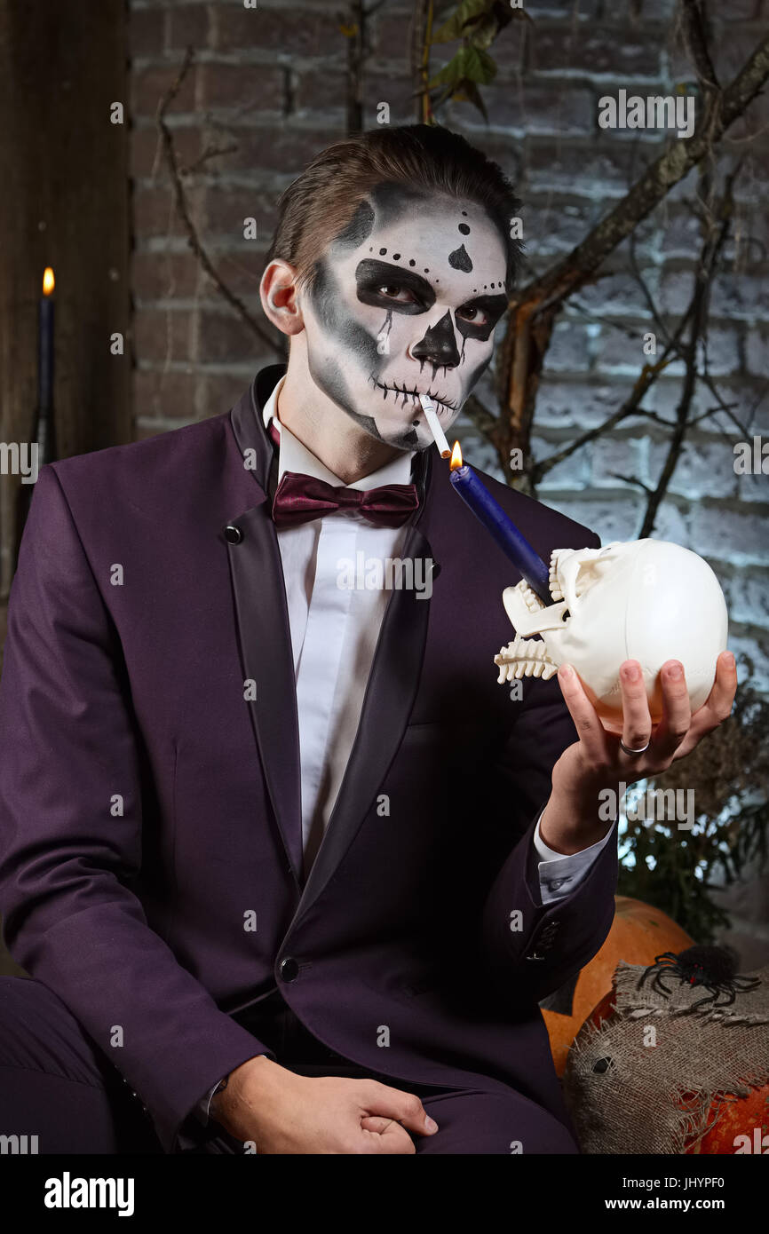 Male sugar skull makeup. Face painting art Stock Photo - Alamy Male Sugar Skull Makeup. Face Painting Art Stock Photo - Alamy