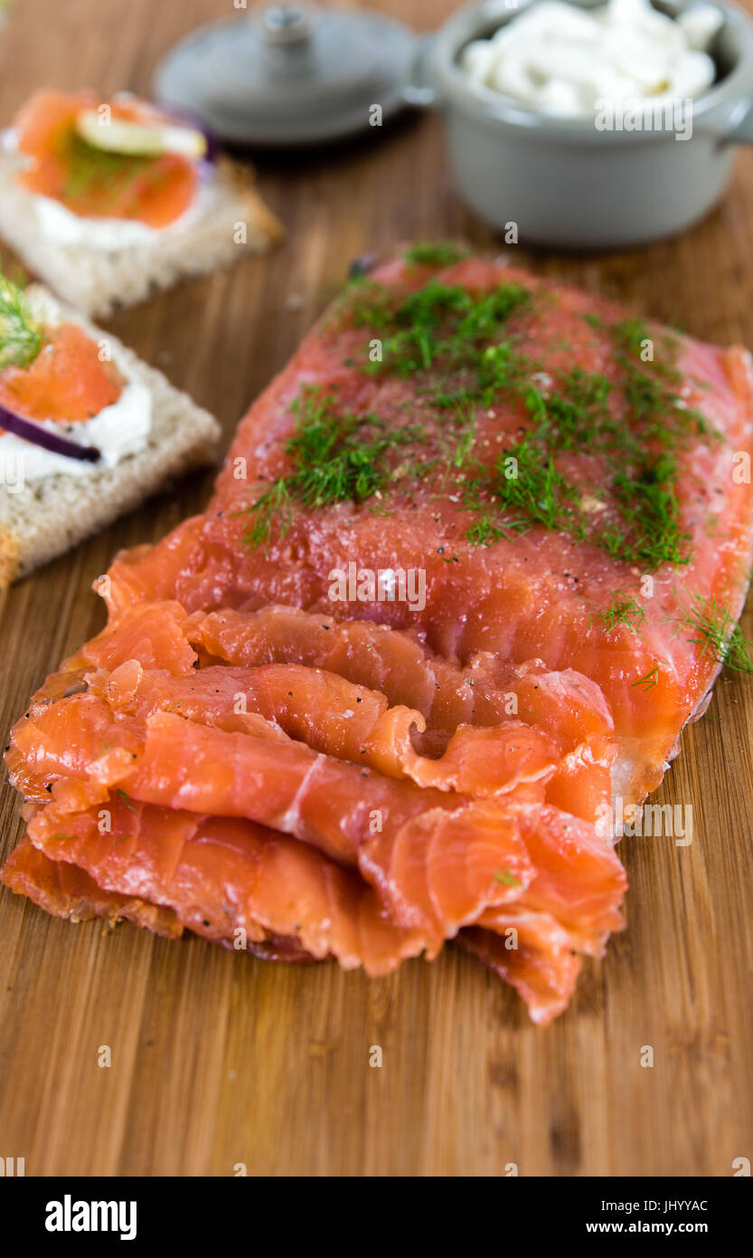 Salmon smoked gravlax plate Stock Photo Alamy